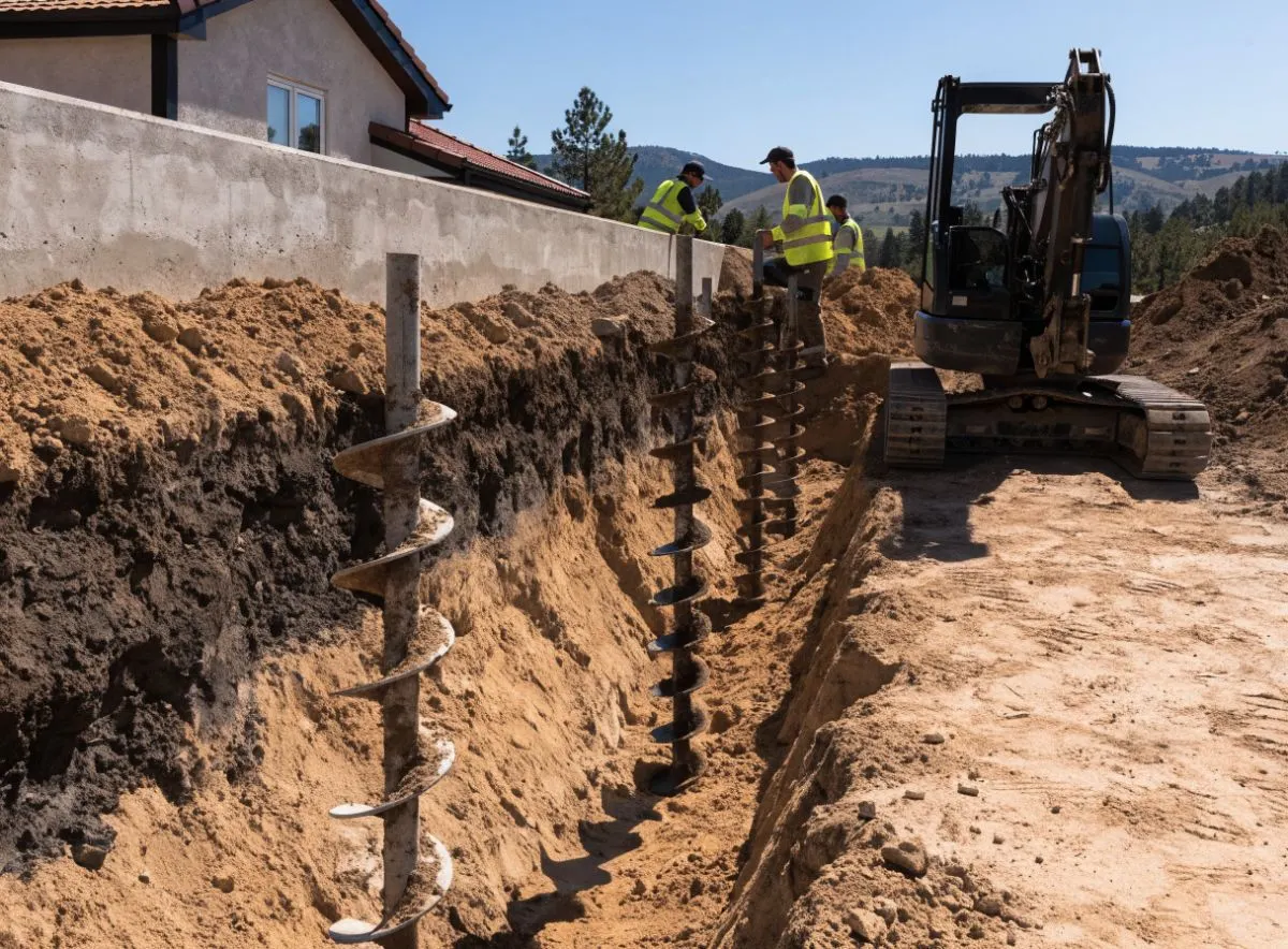 Foundation underpinning excavation beside a house
